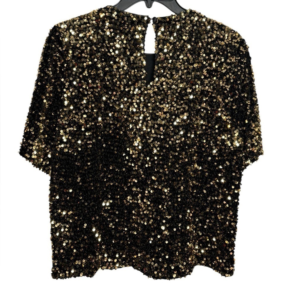 Alex Marie Party Lia Gold Sequins Embroidered Crew Neck Short Sleeve Blouse M - Picture 6 of 10